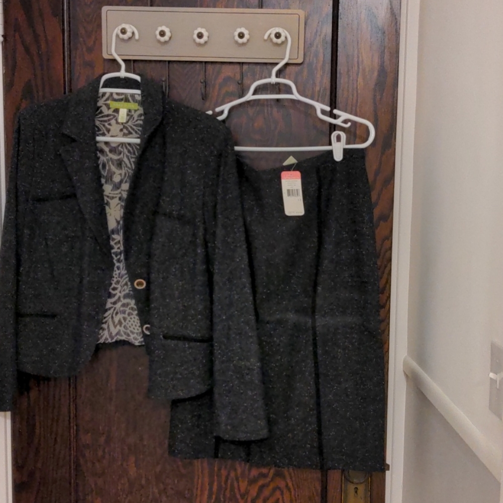 Sigrid Olsen Black Tweed Blazer and Skirt Suit